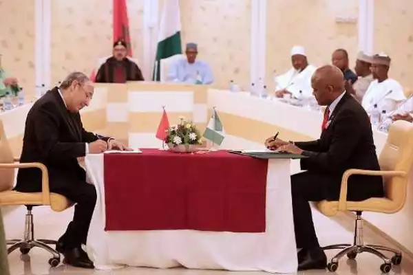 Photos: Pres Buhari and King of Morocco witness signing of Agreements at the state house